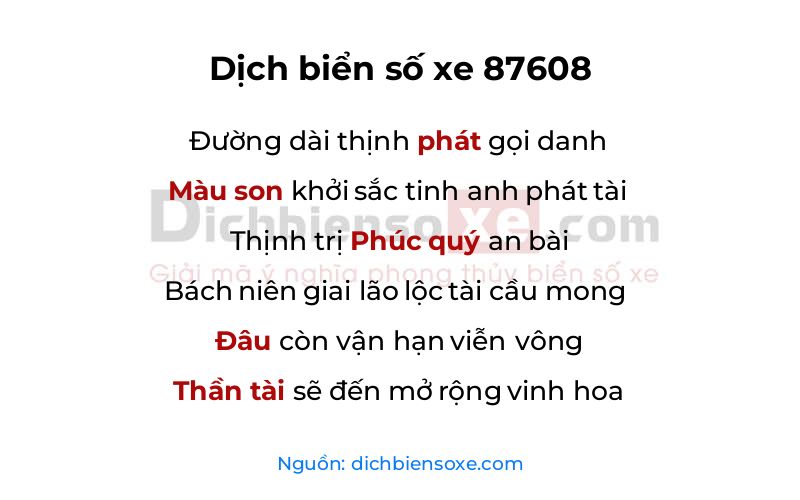 Dịch thơ biển số 87608