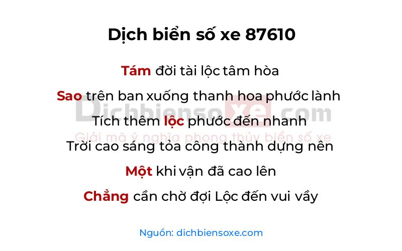 Dịch thơ biển số 87610