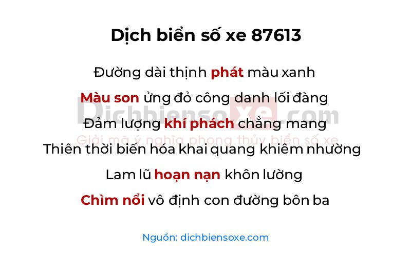 Dịch thơ biển số 87613