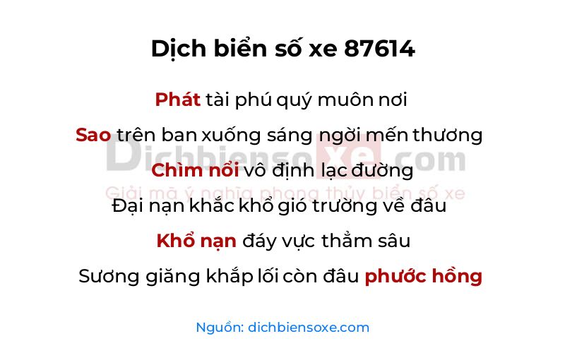 Dịch thơ biển số 87614