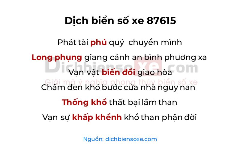 Dịch thơ biển số 87615