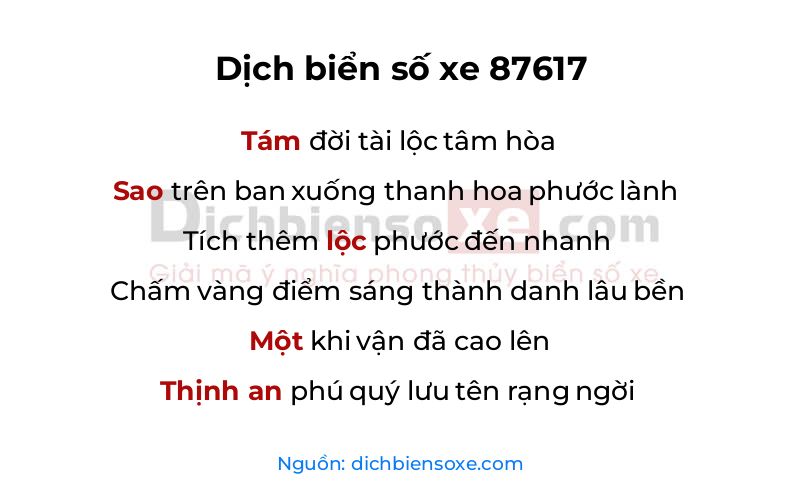 Dịch thơ biển số 87617