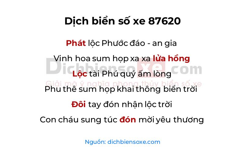 Dịch thơ biển số 87620