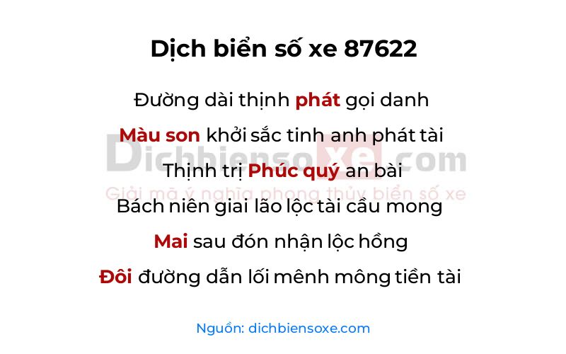 Dịch thơ biển số 87622