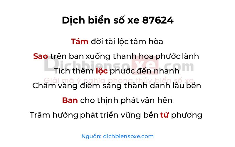 Dịch thơ biển số 87624