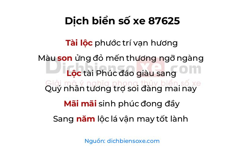 Dịch thơ biển số 87625