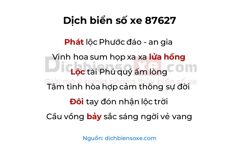 Dịch thơ biển số 87627