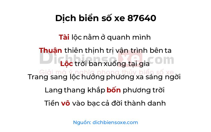 Dịch thơ biển số 87640
