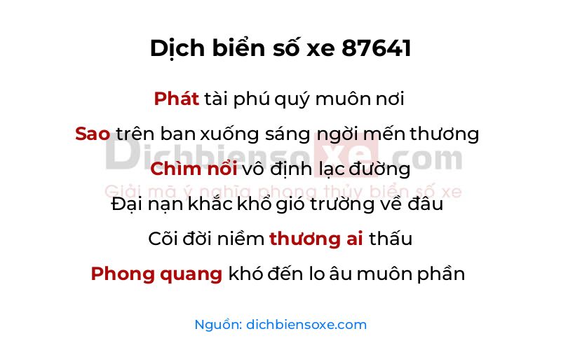 Dịch thơ biển số 87641