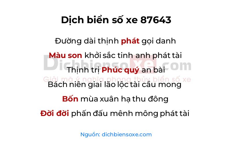Dịch thơ biển số 87643