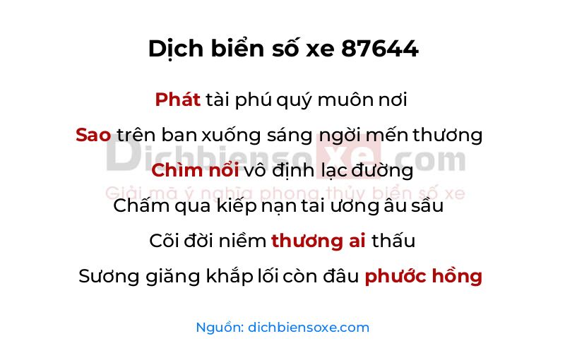 Dịch thơ biển số 87644