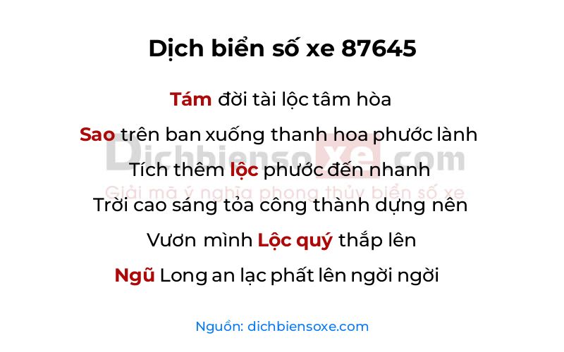 Dịch thơ biển số 87645