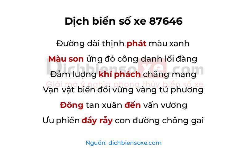 Dịch thơ biển số 87646