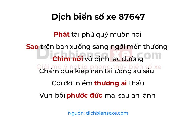 Dịch thơ biển số 87647