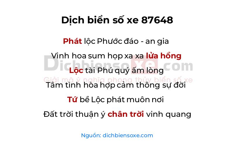Dịch thơ biển số 87648