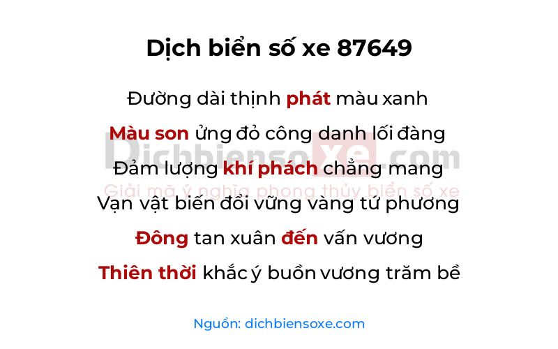 Dịch thơ biển số 87649