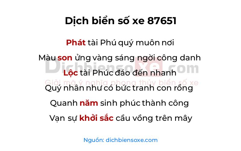 Dịch thơ biển số 87651