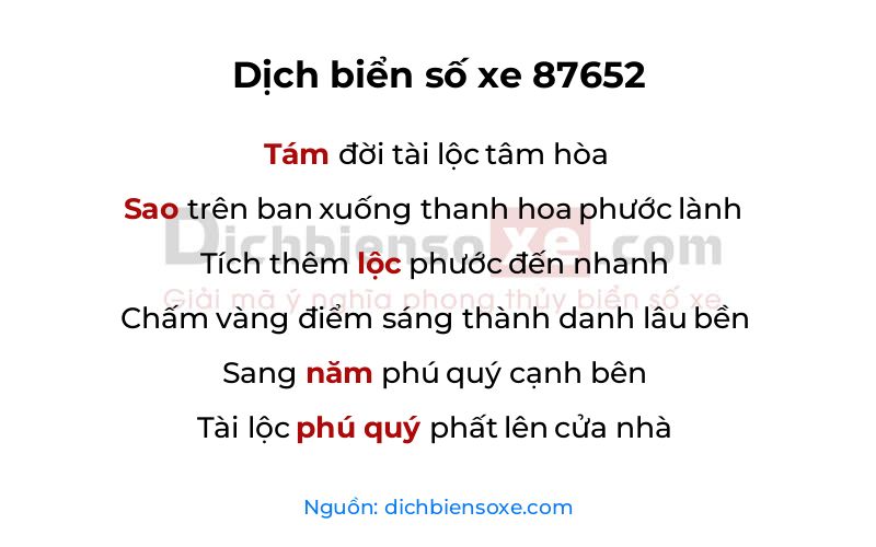 Dịch thơ biển số 87652