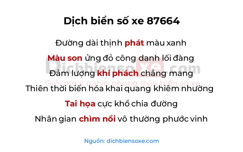 Dịch thơ biển số 87664