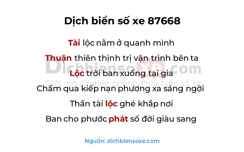 Dịch thơ biển số 87668