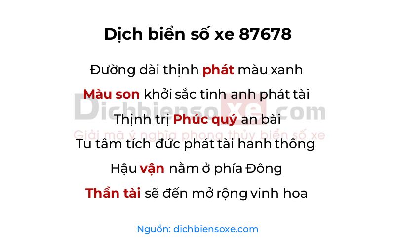 Dịch thơ biển số 87678