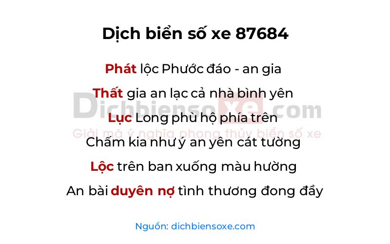 Dịch thơ biển số 87684