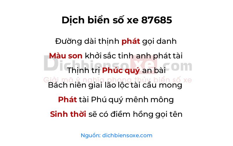 Dịch thơ biển số 87685