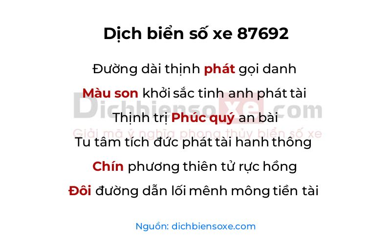 Dịch thơ biển số 87692