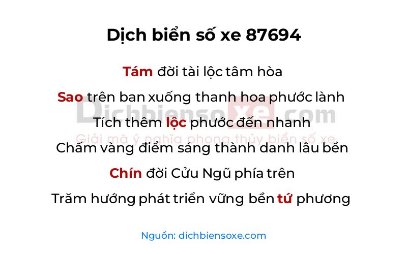 Dịch thơ biển số 87694