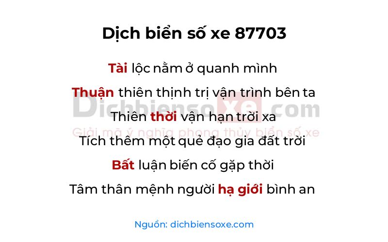 Dịch thơ biển số 87703
