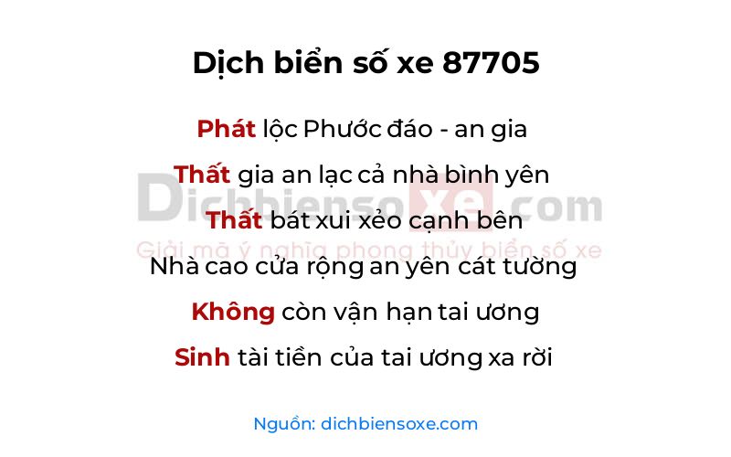 Dịch thơ biển số 87705