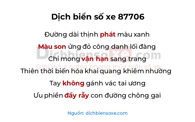 Dịch thơ biển số 87706