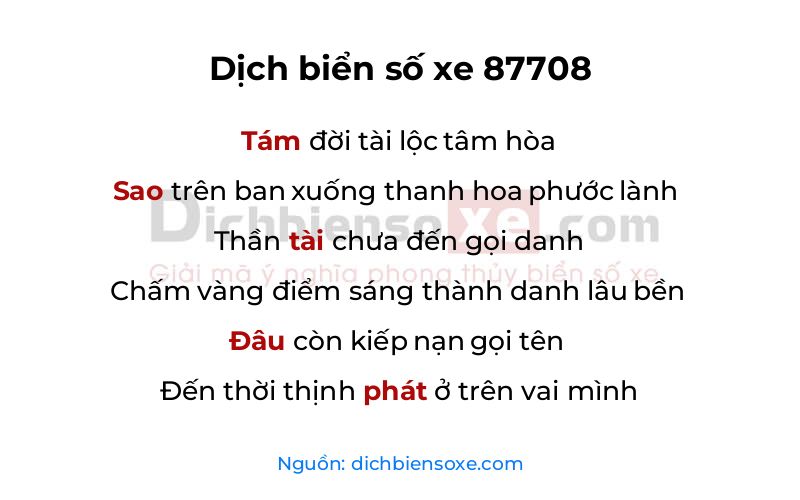 Dịch thơ biển số 87708