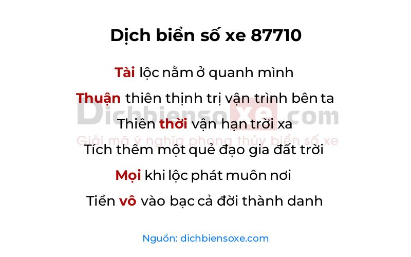 Dịch thơ biển số 87710