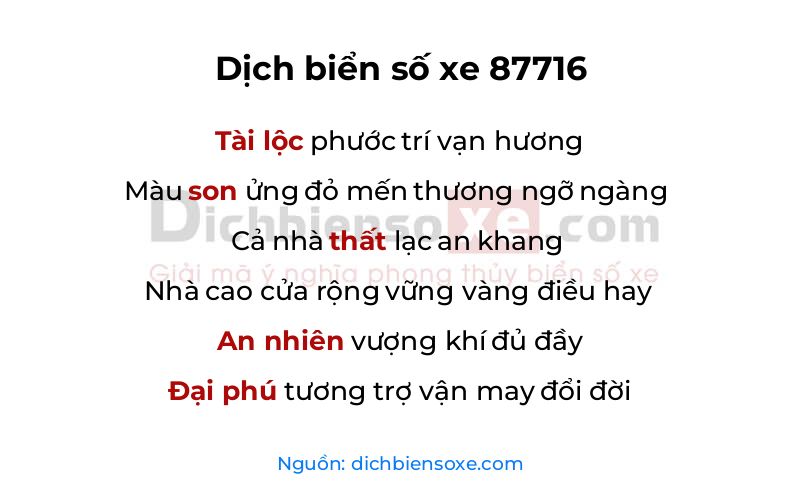 Dịch thơ biển số 87716