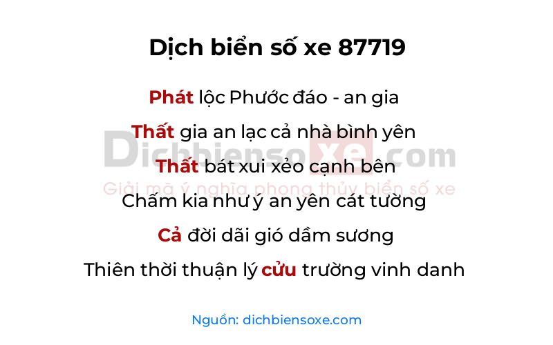 Dịch thơ biển số 87719