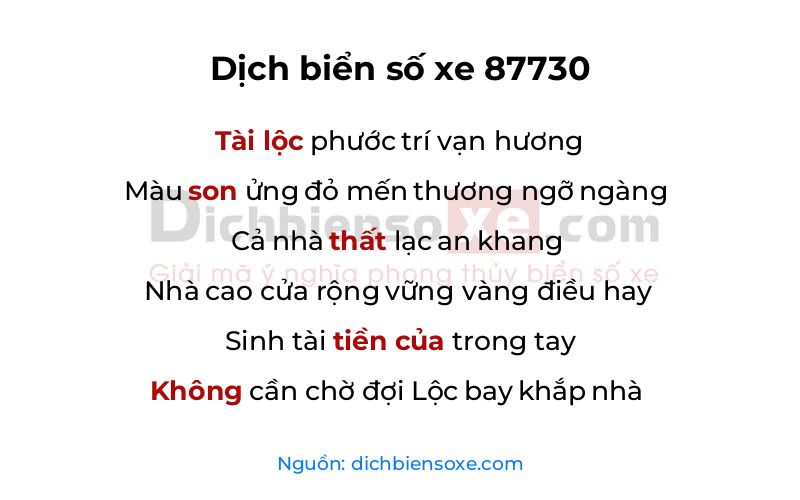 Dịch thơ biển số 87730