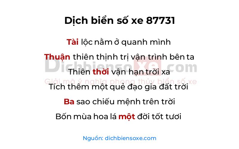 Dịch thơ biển số 87731
