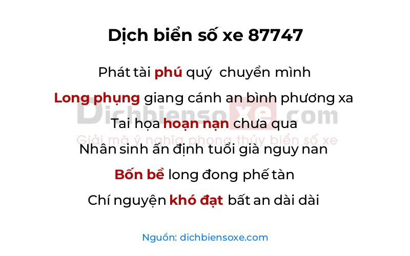 Dịch thơ biển số 87747