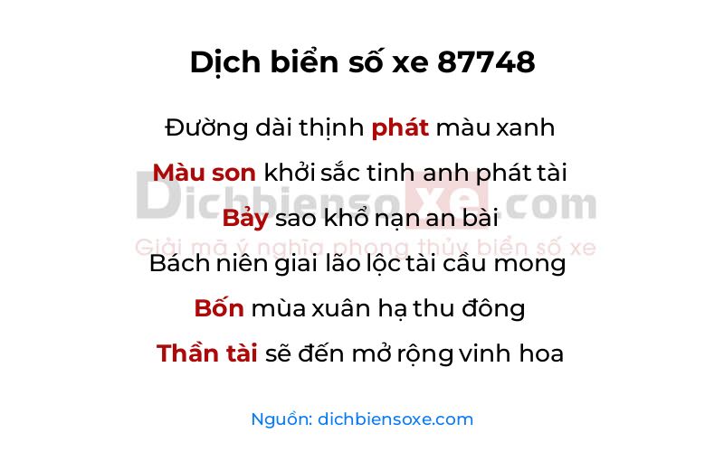 Dịch thơ biển số 87748