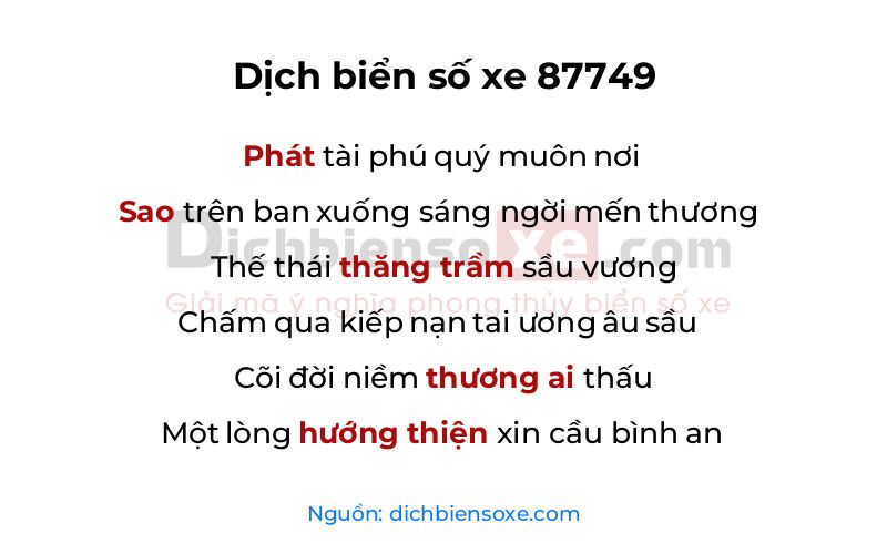 Dịch thơ biển số 87749