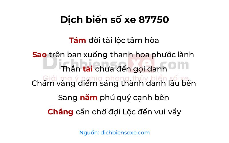 Dịch thơ biển số 87750