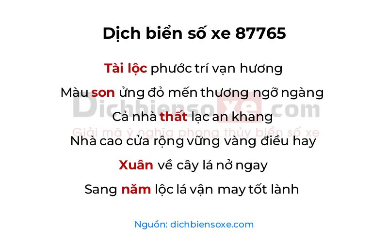 Dịch thơ biển số 87765
