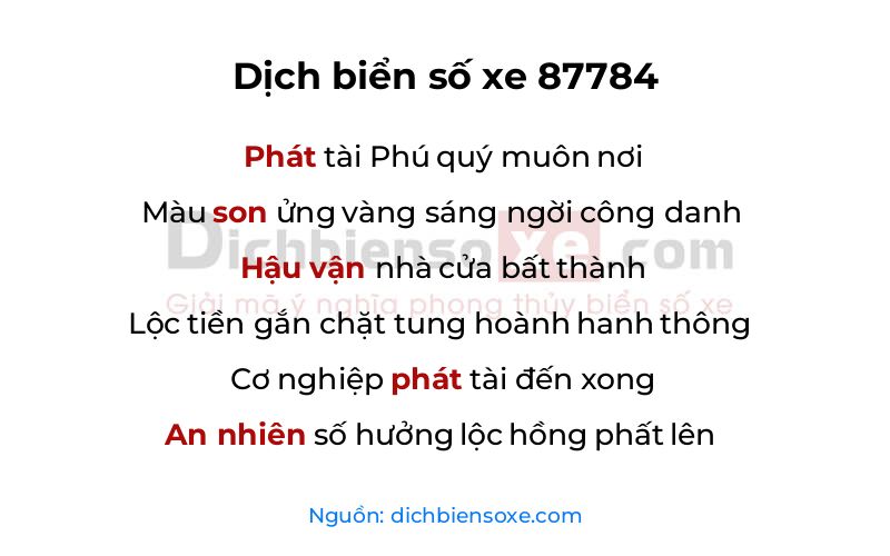 Dịch thơ biển số 87784