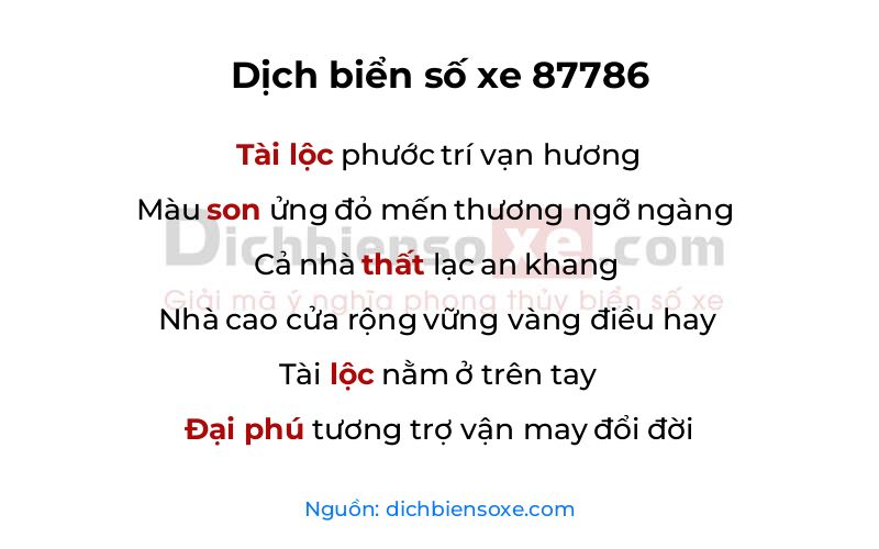 Dịch thơ biển số 87786