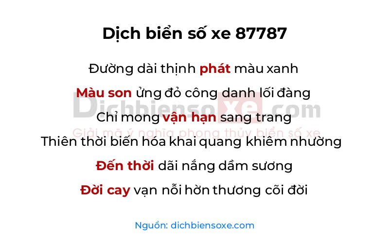 Dịch thơ biển số 87787