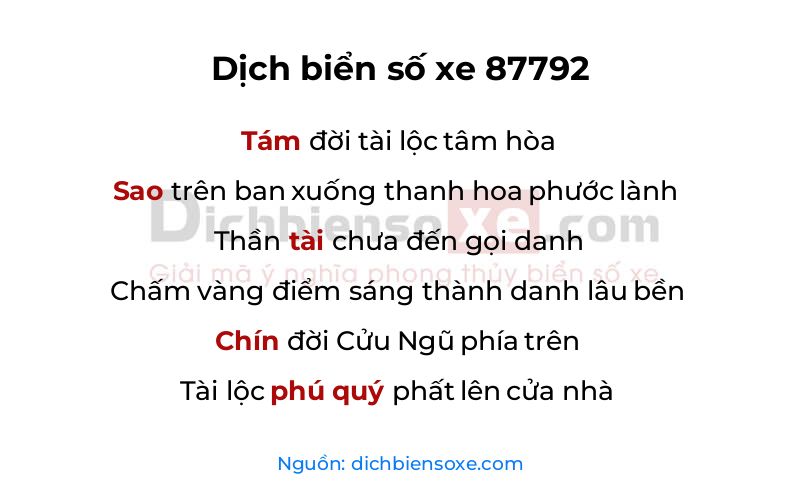 Dịch thơ biển số 87792