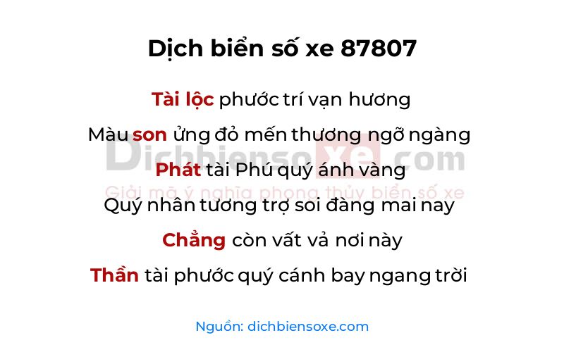 Dịch thơ biển số 87807