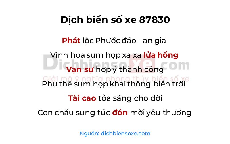 Dịch thơ biển số 87830