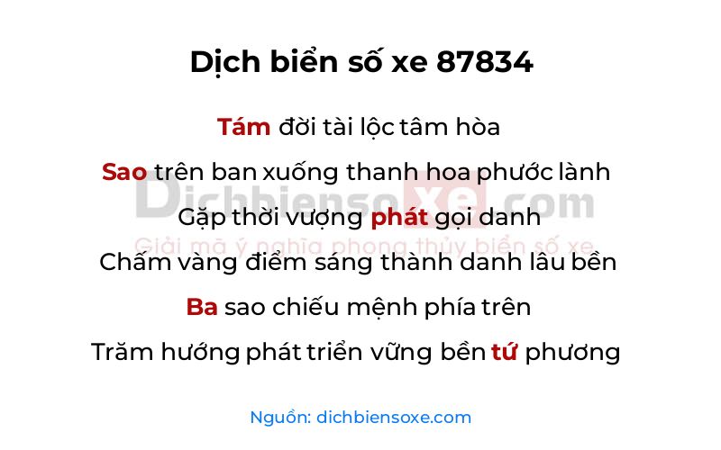 Dịch thơ biển số 87834